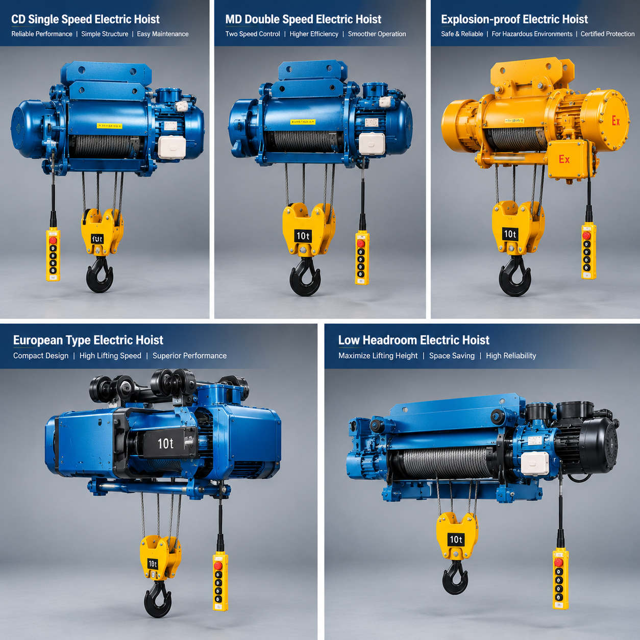 CD MD explosion proof European type low headroom electric hoist collection